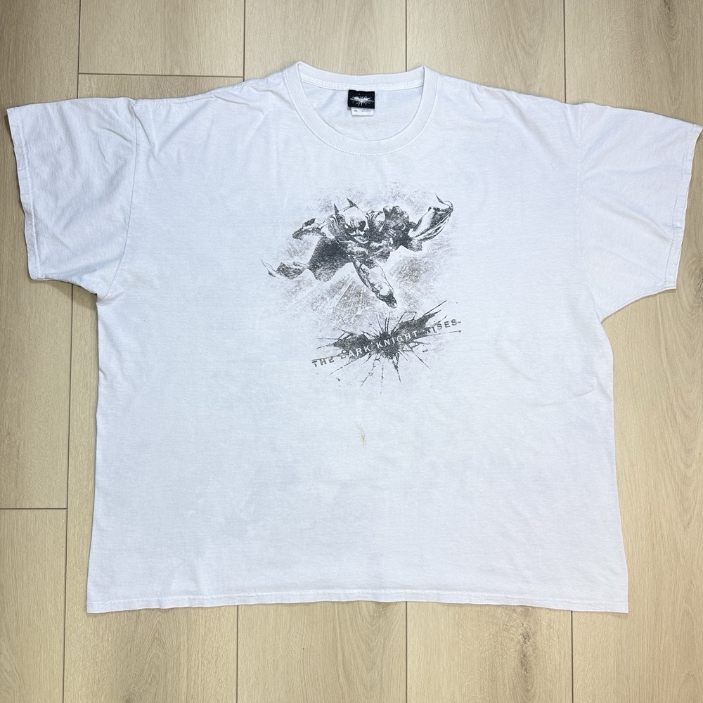 Y2K Dark Knight Rises Mens 3XL White Batman Graphic T Shirt DC Comics 2012 Tee